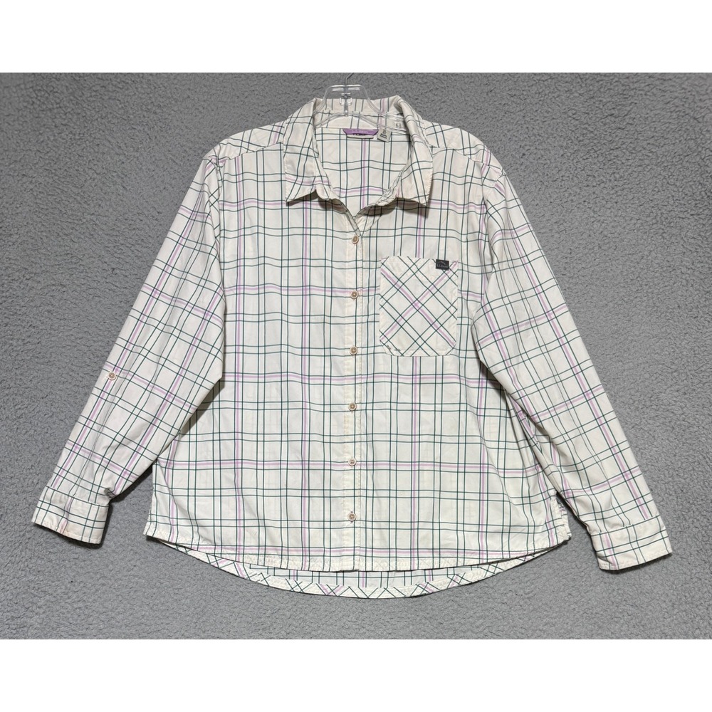 LL‎ Bean plaid long sleeve button up shirt womens XL 517801 Roll tab lightweight